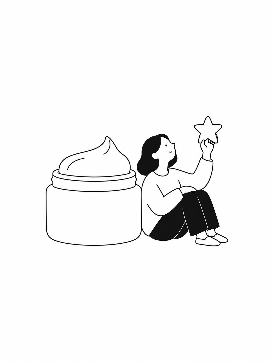 제품을 직접 경험하고 리뷰를 나누는 고객을 표현한 흑백 스케치